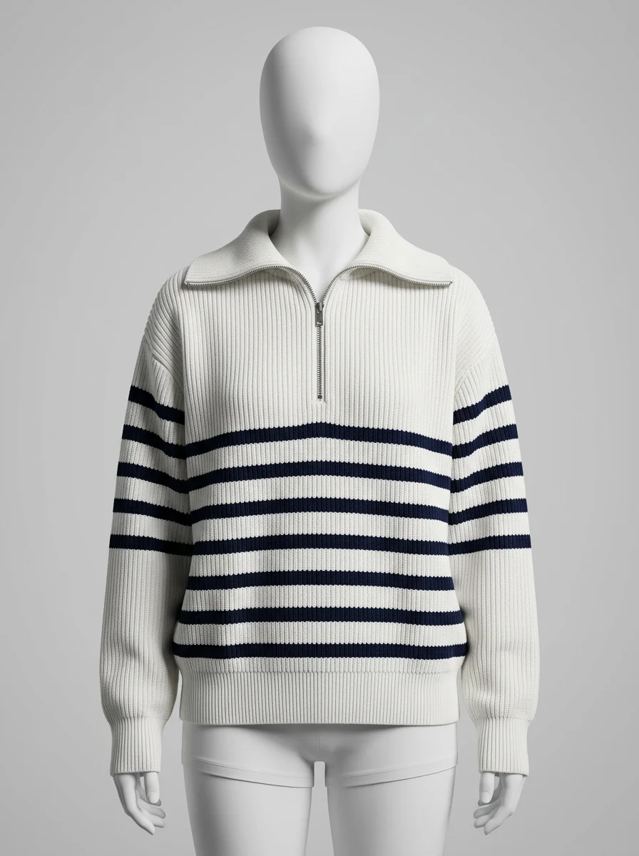 Pull camionneur femme oversize vintage rayé épais - Vue 2 - Pull camionneur