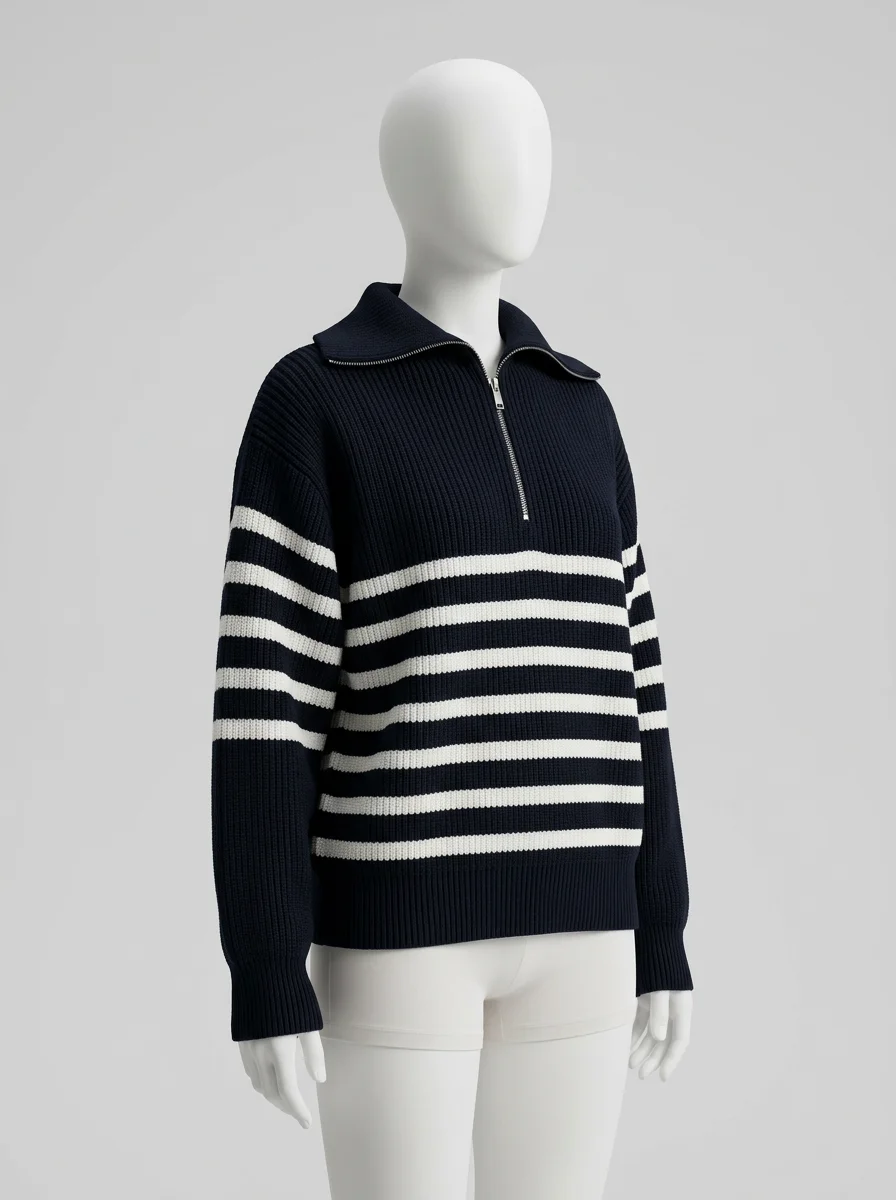 Pull camionneur femme oversize vintage rayé épais - Vue 3 - Pull camionneur