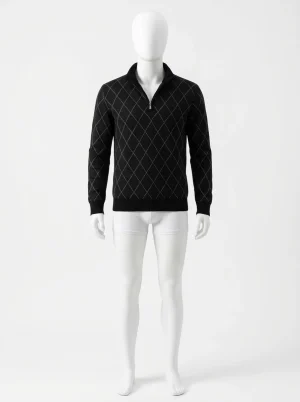 Pull camionneur motifs losanges doublé polaire décontracté homme - Vue 1 - Pull camionneur